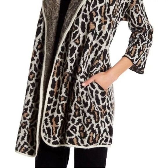 Joie Sweater Womens Sz Small Leopard Print Open Front Wool Mohair Blend Cardigan - Picture 2 of 11